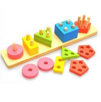 Wooden geometric shape matching disassembly building blocks five sets of columns baby wooden intellectual development early education toys 1-3 years old