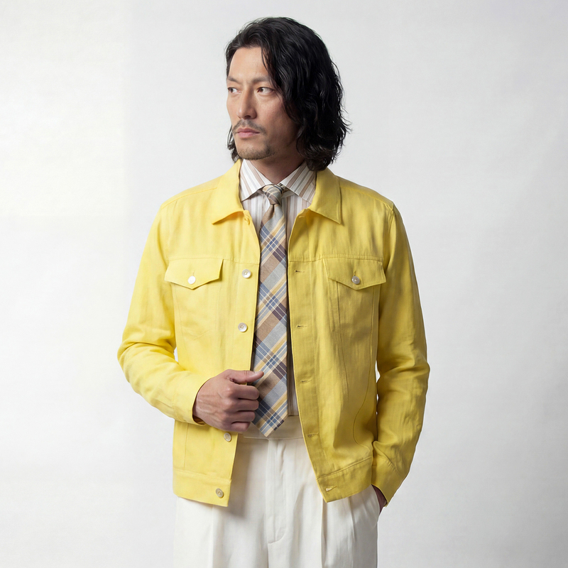 Soarin Retro Tencel Linen Casual Thin Jacket for Men, Italian Old Money Style, Breathable Shell Button Embroidered Short Jacket