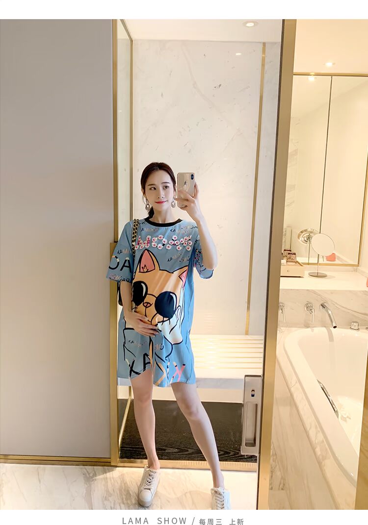 Thời trang bà bầu mùa hè Áo thun phiên bản Hàn Quốc sơ mi tay lửng năm điểm 2019 áo dài từ bi mới - Áo thai sản váy bầu