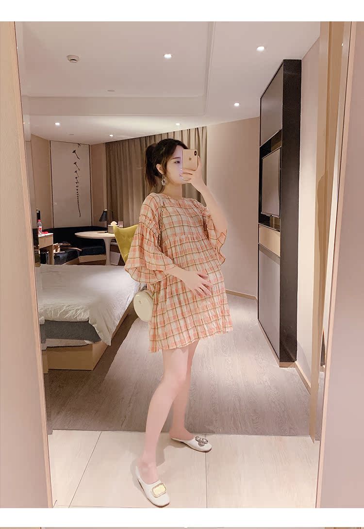 Đầm bà bầu mùa hè thời trang Hàn Quốc phiên bản áo dài 2019 kẻ sọc mới dài phần áo dài mùa hè - Áo thai sản áo khoác bầu