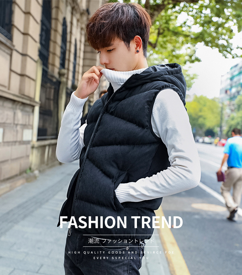 Mùa thu và mùa đông nam cotton vest thanh niên trùm đầu vest lỏng dày tay vest Hàn Quốc phiên bản của xuống áo khoác áo khoác áo thun cotton
