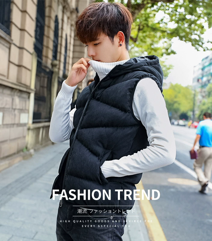 Mùa thu và mùa đông nam cotton vest thanh niên trùm đầu vest lỏng dày tay vest Hàn Quốc phiên bản của xuống áo khoác áo khoác