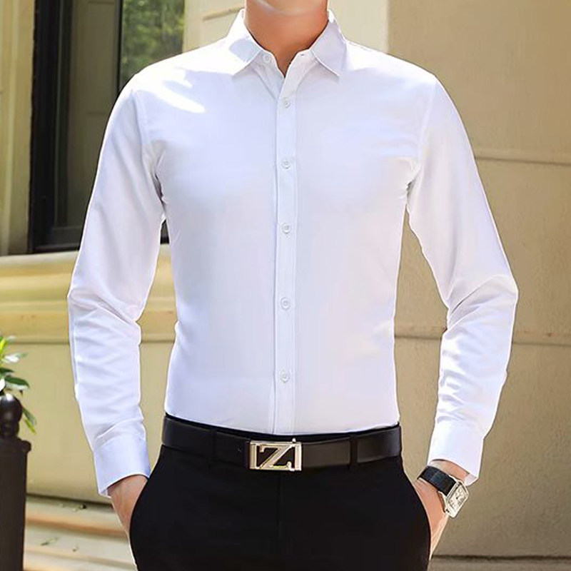 White Shirt Men's Long Sleeves Spring Autumn Season Business Casual to Burn Anti-wrinkle Blue Black Shirt Career to Work Tooling Inch-Taobao