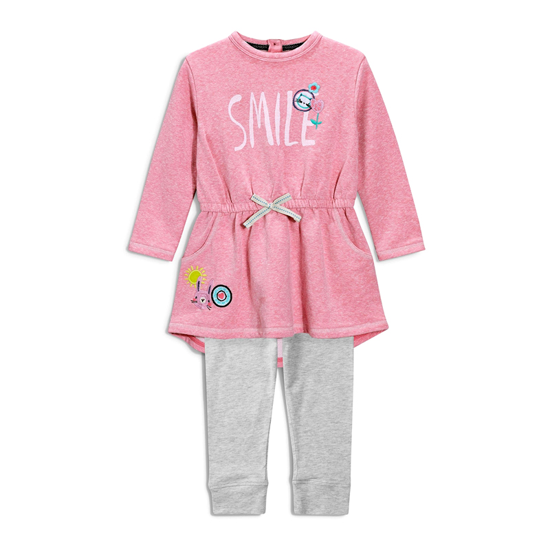 18 năm thu đông mới cho bé gái áo thun dài tay màu xám quần 2 bộ 3 bé gái cotton giản dị phù hợp với 4 bé đồ bé trai