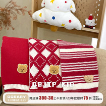 Q Baojia childrens new product in December childrens knitted scarf autumn winter New Year Christmas red scarf baby fashion scarf