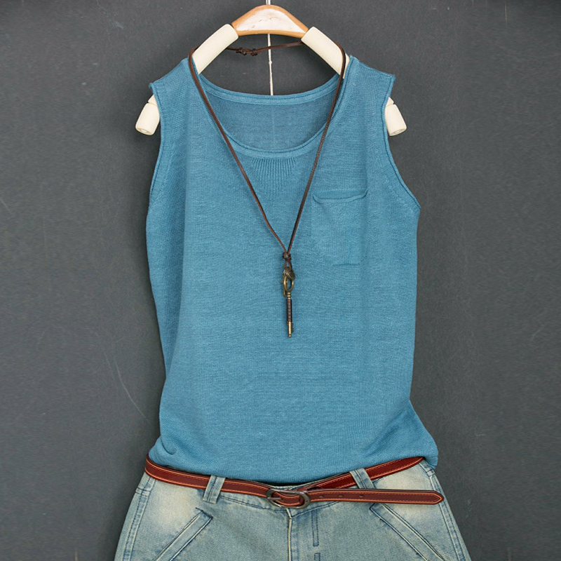 2026 Summer New Arrival Tops Loose and Versatile Plus Size One Pocket Solid Color Linen Camisole Undershirt 2026 Summer New Arrival Tops Loose and Versatile Plus Size One Pocket Solid Color Linen Camisole Undershirt