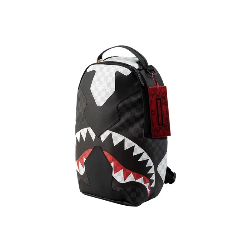 Sprayground Sg Shark Mouth Checkerboard Color-Blocking Backpack Unisex Couple Style Black Sprayground Sg Shark Mouth Checkerboard Color-Blocking Backpack Unisex Couple Style Black