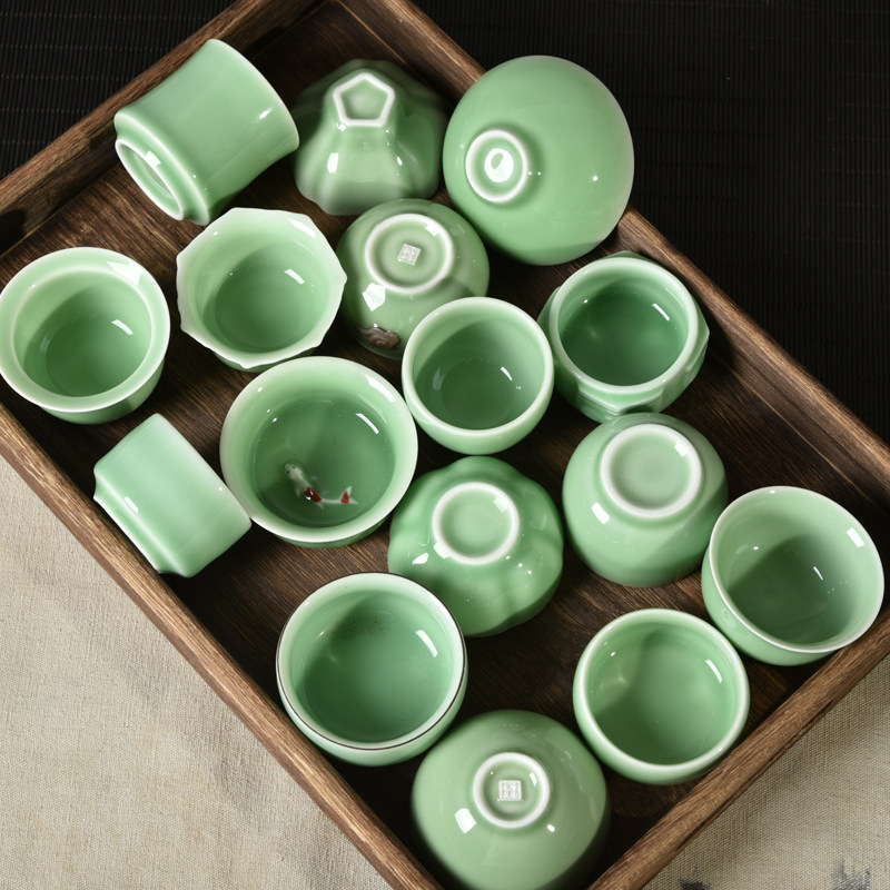 Ceramic Tea Set Handmade Tea Cup Tasting Cups Dragon Springs Green Porcelain Plum Green Cups Creative Day Style Small Wine Goblet Master Cups