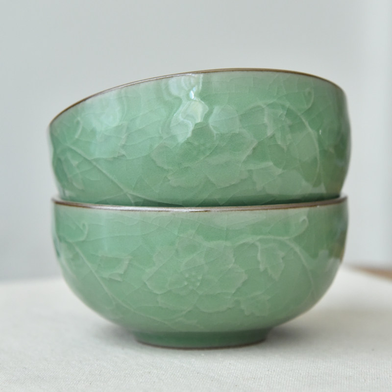 Longquan celadon tableware set Chinese-style kiln ice cracked rice bowl ceramic bowl household dining bowl housewarming gift