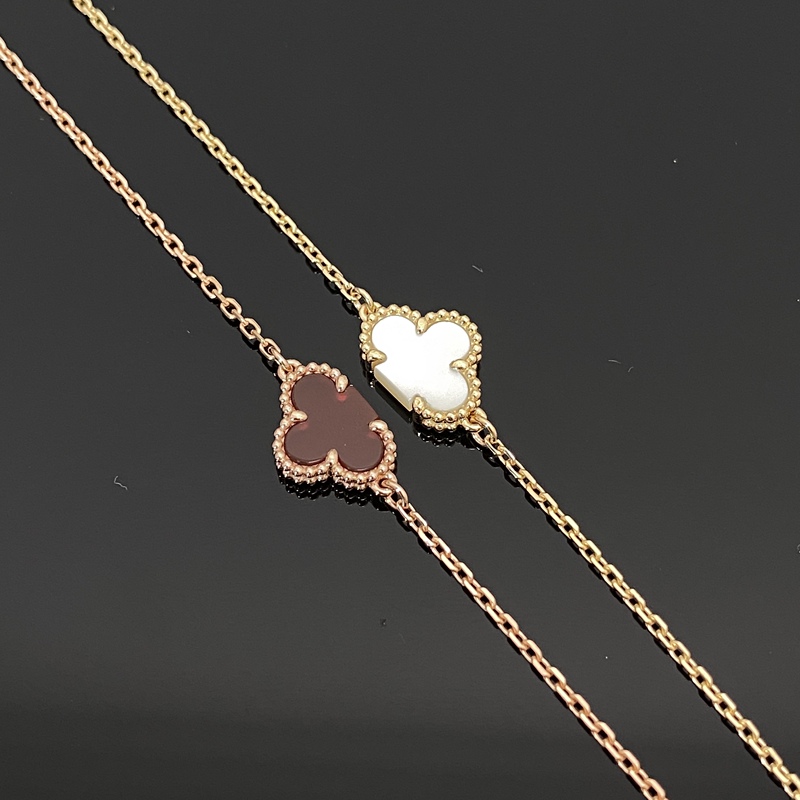 18K Gold Mini Small Flower Single Clover Bracelet Inlaid with Red Agate, White Mother-Of-Pearl, Rose Gold Au750 for Women 18K Gold Mini Small Flower Single Clover Bracelet Inlaid with Red Agate, White Mother-Of-Pearl, Rose Gold Au750 for Women