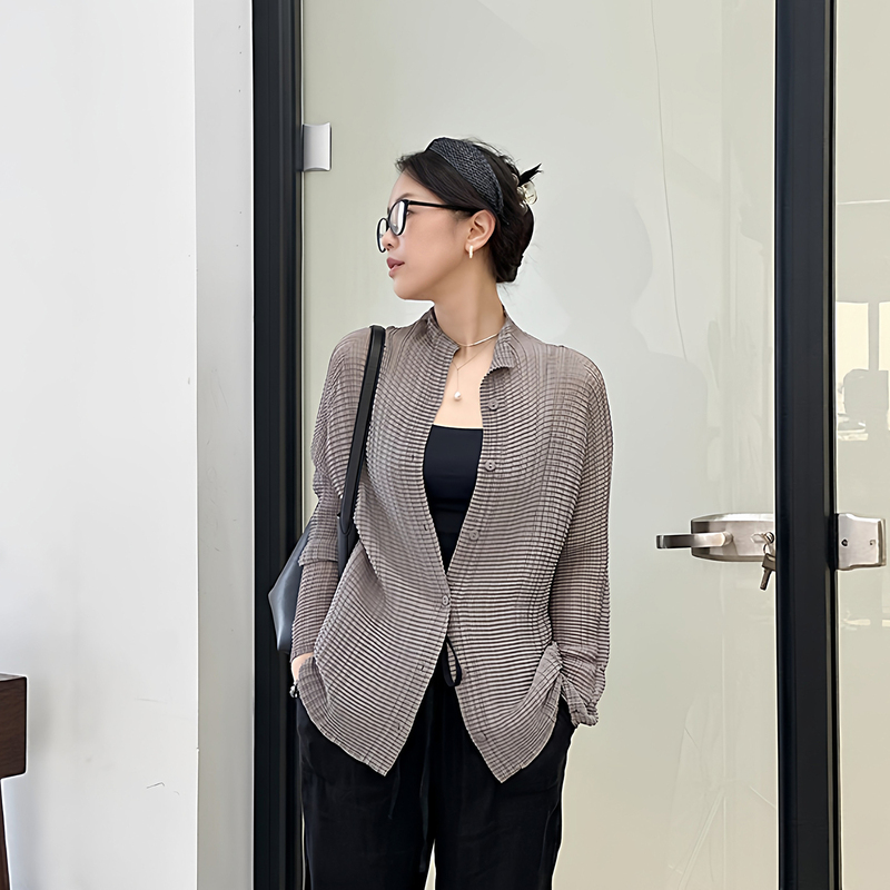 Miyake 2026 New High-End Long-Sleeved Pleated Shirt for Women, Summer Air-Conditioning Shirt, Thin Casual Sun-Protective Cardigan for Outerwear Miyake 2026 New High-End Long-Sleeved Pleated Shirt for Women, Summer Air-Conditioning Shirt, Thin Casual Sun-Protective Cardigan for Outerwear
