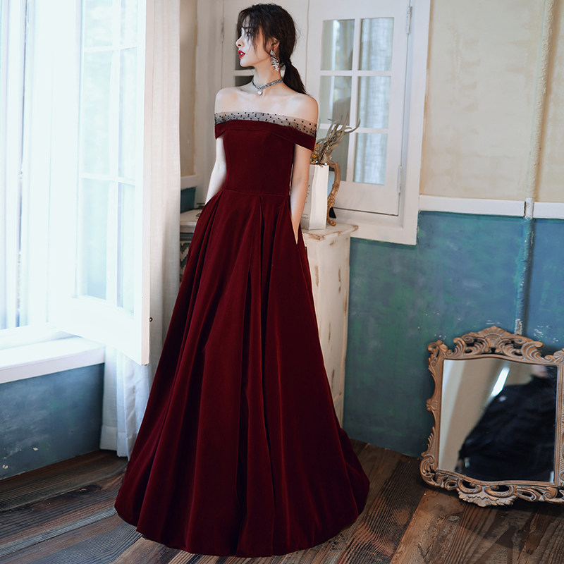 Toast with a small child bridal wine red-lined with a high level of temperament Senior sensation Slim Engagement Back Door Evening Gown 