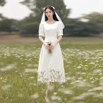 Certificate registration small white dress French satin dress forest light wedding dress usually wear engagement dress