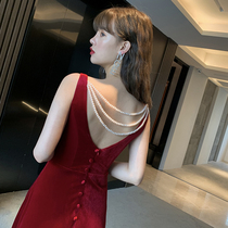 Bride toast wine red retro velvet elegant temperament wedding engagement banquet evening dress little man