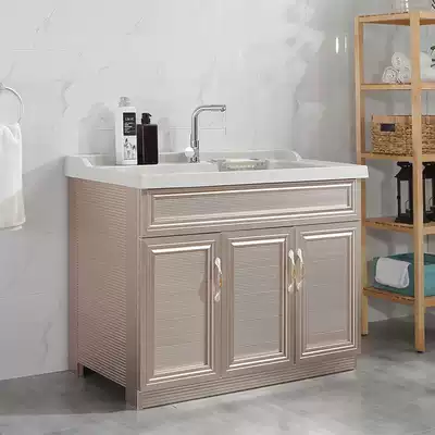 Balcony space aluminum laundry pool with washboard Floor-to-ceiling laundry table Quartz stone double slot washbasin laundry cabinet powder room countertop