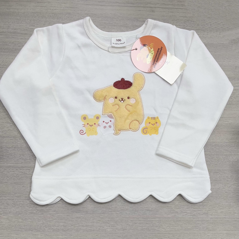 Japanese Style Girls' Autumn and Winter Sanrio Pompompurin Thick Fleece Sweatshirt with Wavy Edge Long Sleeves Top