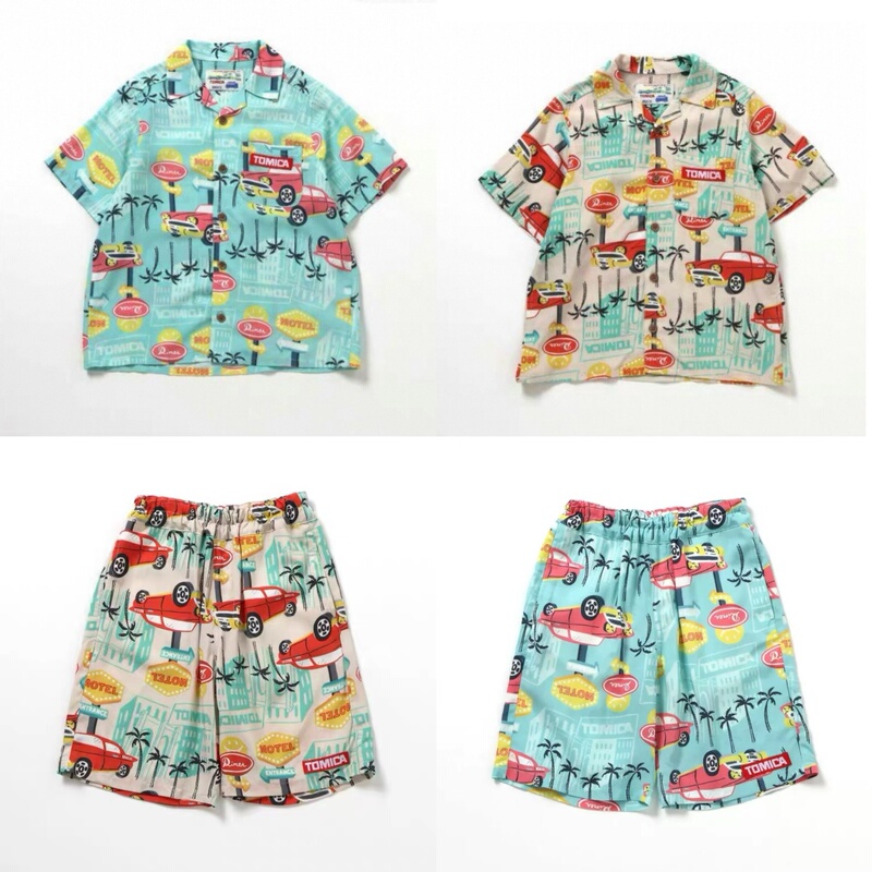 Original D Tail Japanese Order 26 New Summer Style Boys' Hawaiian Short-Sleeve and Shorts Set, Sizes 80-140, Vacation Style