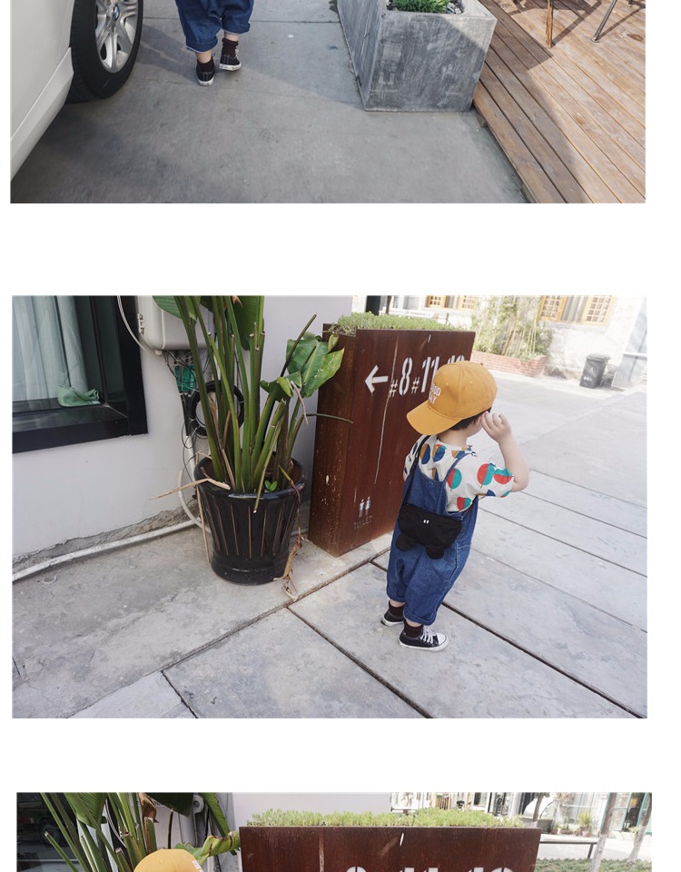 Quần yếm denim của trẻ em mặc nhà rộng rãi thoải mái quần jean bé trai xuân hè