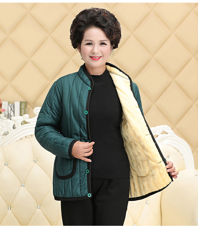 Mùa đông trung niên và người già cộng với nhung dày của phụ nữ áo khoác cotton kích thước lớn của bà ngoại Bà già áo khoác cotton ấm áp áo khoác trung niên nữ u50