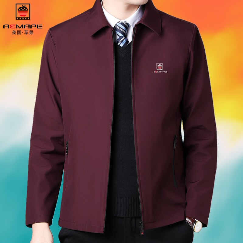 Aemape Men's Jacket with Stand Collar, Spring and Autumn Thin Style, Fleece-Lined Baseball Collar, Middle-Aged and Elderly Men's Clothing
