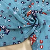 100% pure mulberry silk genuine silk double crepe water blue small flower scarf lining dress with dress fabric