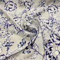 100% pure mulberry silk silk crepe light gray background blue hand painted flower scarf shirt dress fabric