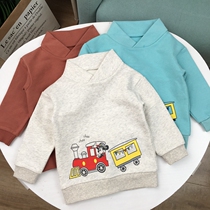 90-140 children pure cotton ravelvet sweatshirt upright collar hooded sweatshirt male and female baby autumn winter inner lap high collar thin velvet blouse