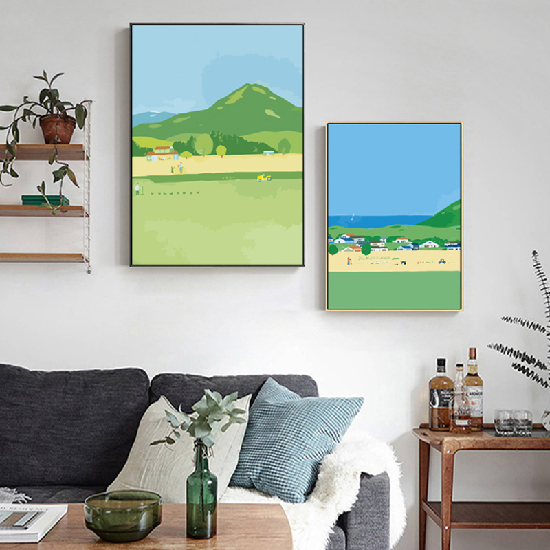 Four Seasons DIY Digital Oil Painting Hand Painted Filled Cartoon Oil Painting Japanese Farming Farmland Landscape Decoration Painting