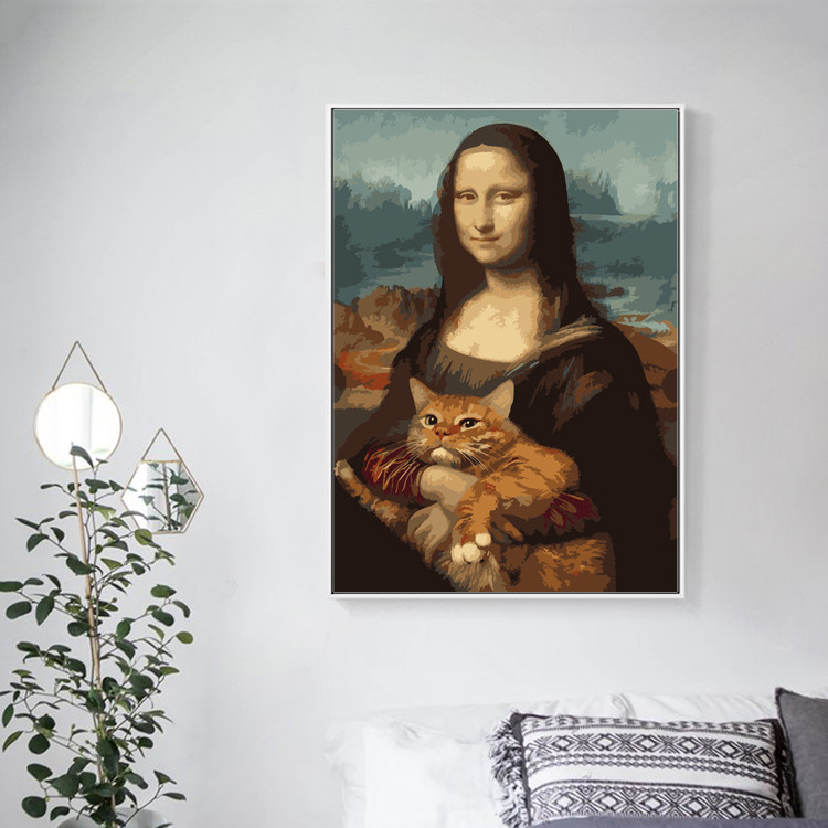 Spoof DIY digital oil painting Van Gogh world famous painting decorative painting hand-painted filled orange cat oil painting Nordic hanging painting