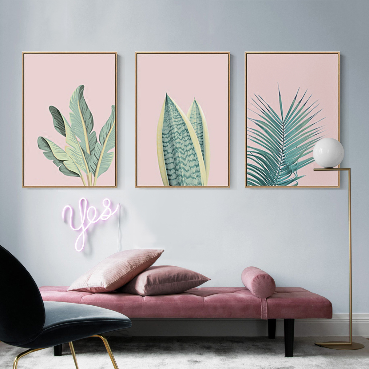 DIY Nordic Digital Oil Color Painting Pink Plant Fill Color Hand-painted Decorative Background Hanging Painting Powder Ensemble Nordic Green Plant