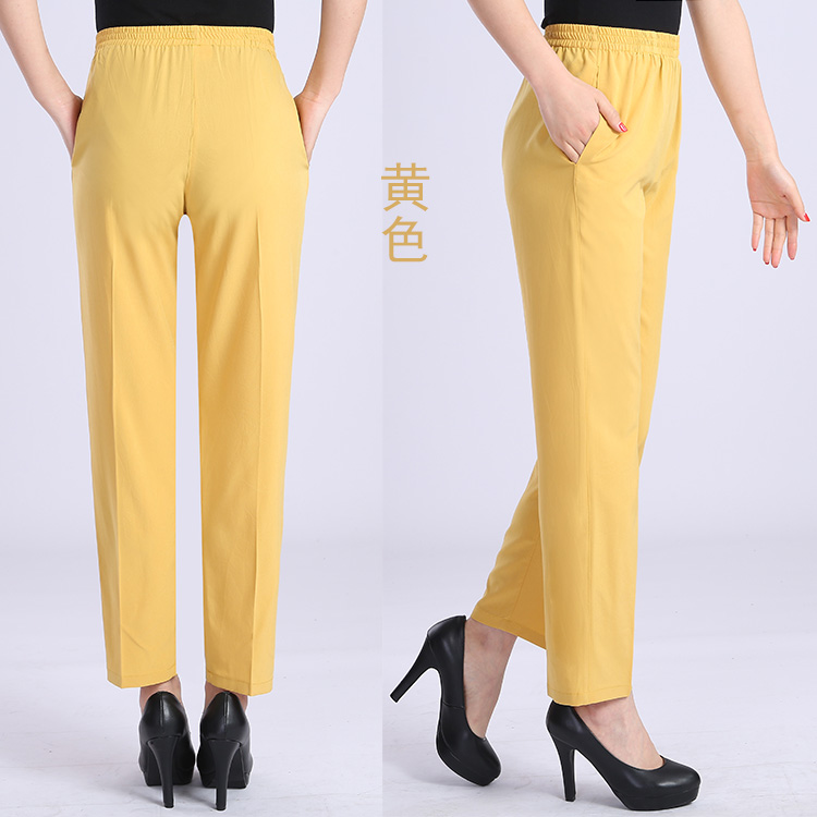 Trung niên và cũ của phụ nữ quần cao eo mặc của mẹ quần âu mùa hè mỏng lỏng lụa nữ đàn hồi eo quần váy cho người trung tuổi