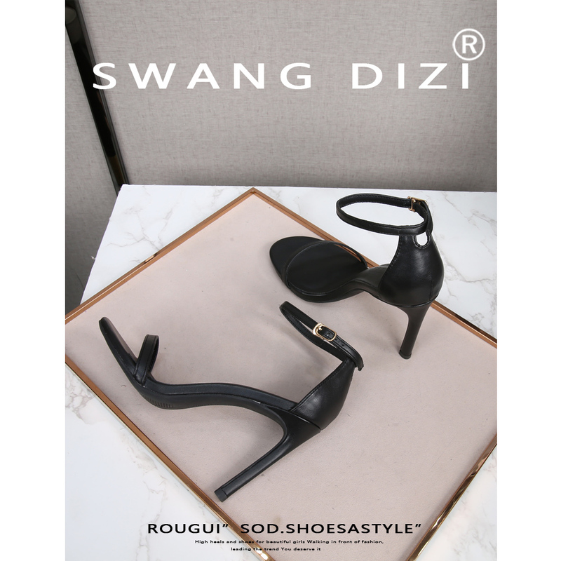 2025 New Summer Trendy Sexy Black Classic Stiletto High Heels Versatile Open-Toe Strap Sandals for Women