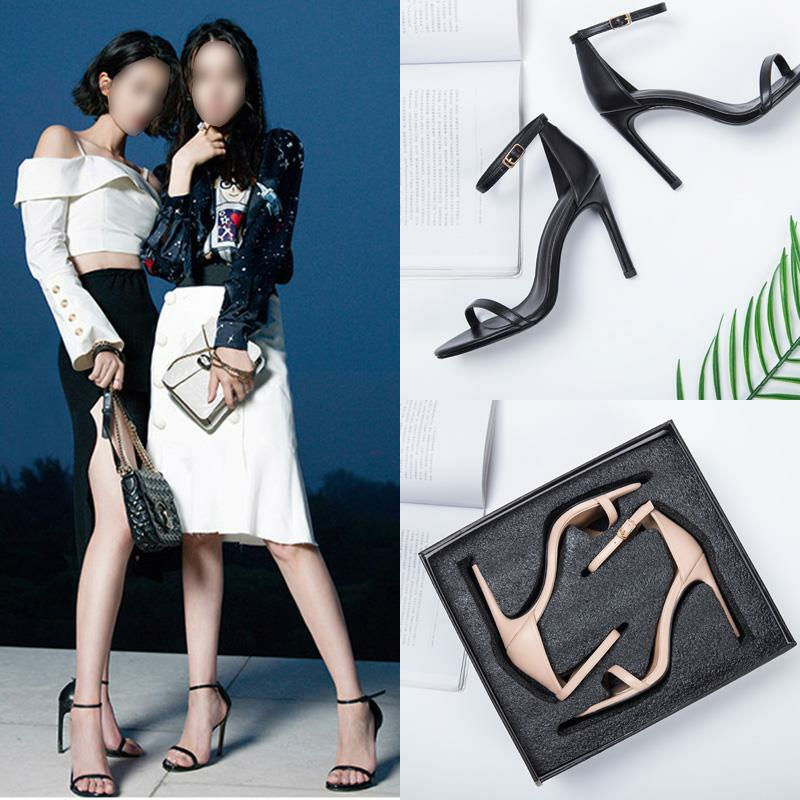 High-Heeled Sandals for Women 2024 New Trendy Black Strappy High Heels Stiletto Sexy Fresh Fairy Style