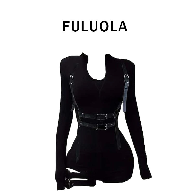 【Fuluola】 |   French-Style Personal Items】Hot Girl Tight-Fitting Corset Jumpsuit, Sweet and Cool Agent-Style Tie-Up Leggings Shorts