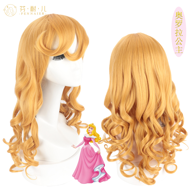 Fen Nai'Er Sleeping Beauty Princess Aurora Elo Long Golden Hair Long Curly Hair Cosplay Wig