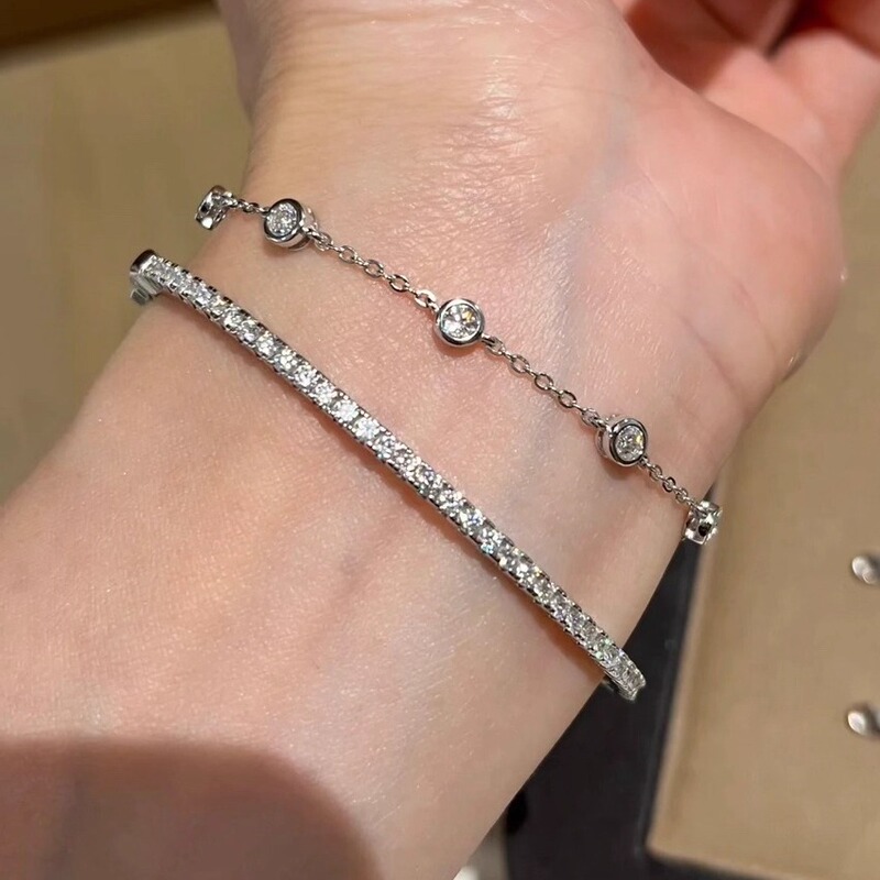 Seven Princess Round Bubble Diamond Small Bubble Versatile Exquisite Petite Thin Bracelet for Women Layered Wear Light Luxury Simple 925 Silver Seven Princess Round Bubble Diamond Small Bubble Versatile Exquisite Petite Thin Bracelet for Women Layered Wear Light Luxury Simple 925 Silver