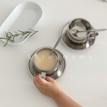 SHINY MOMO Japanese and Korean style ins stainless steel coffee cup and saucer metal tableware set convenient drink cup and saucer
