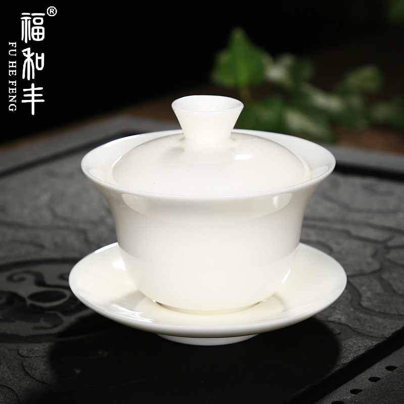 Dehua white porcelain three-year-old Xishi Gaiwan Ceramic Gongfu tea set Teapot tea bowl gift box packaging nationwide