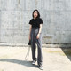 Wide-leg pants women's high waist drape straight loose feet Harlan casual gray black long pants women's pink suit pants