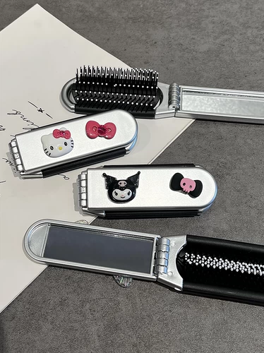 Складная мультяшная расческа для школьников, портативное маленькое зеркало для выхода на улицу, массажер