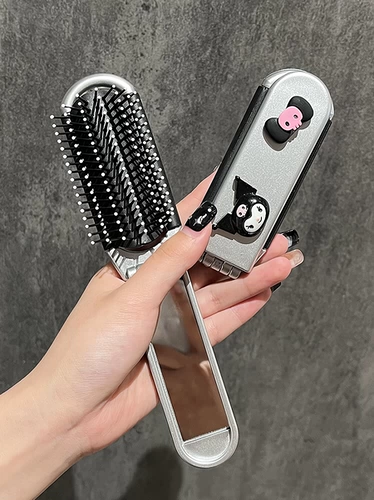 Складная мультяшная расческа для школьников, портативное маленькое зеркало для выхода на улицу, массажер