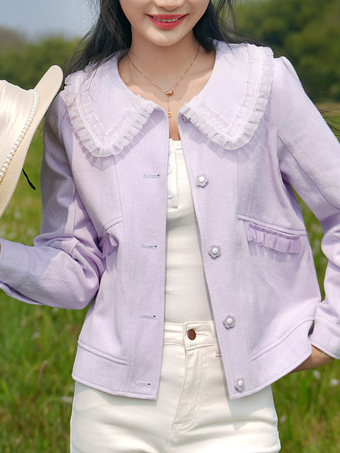 ATAR Romantic Wooden Ear Denim Jacket 2024 Spring New Casual Doll Collar Long Sleeve Top Women's Jacket