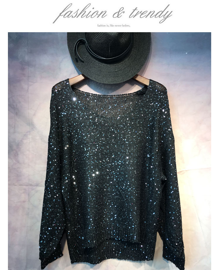 Áo len sequin nữ đầu mỏng phần mùa hè sáng màu áo sơ mi lụa rộng tay áo sơ mi dài tay chạm đáy áo sơ mi cỡ lớn áo len ao khoac len
