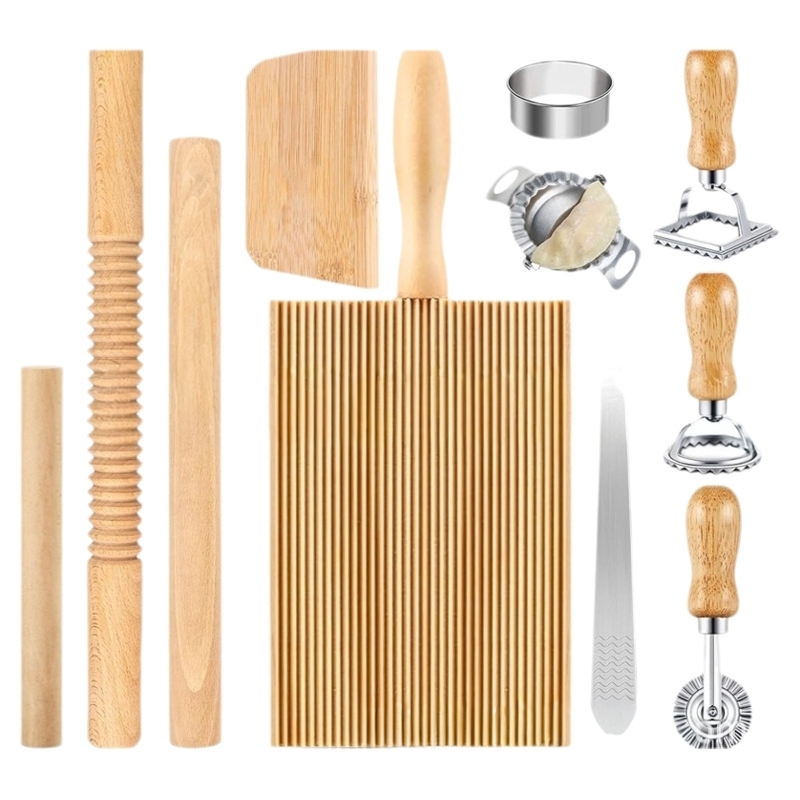 11-Piece Pasta Making Tool Set Includes Wooden Pasta Cutter, Dough Scraper, Rolling Pin