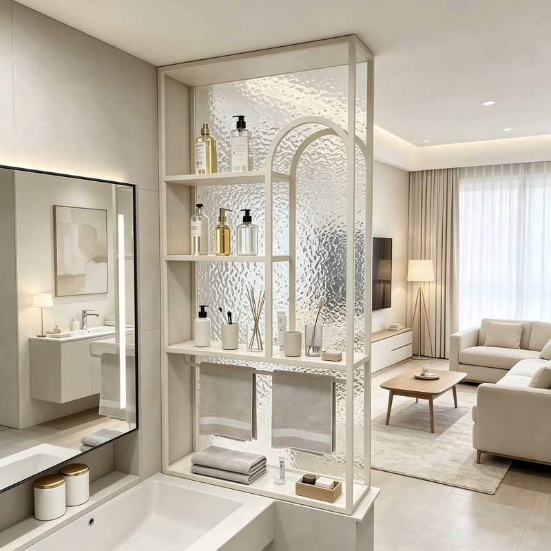 Dry and Wet Separation Semi-Wall Partition Modern Minimalist Bathroom Semi-Wall Glass Partition Washbasin Shelf Partition