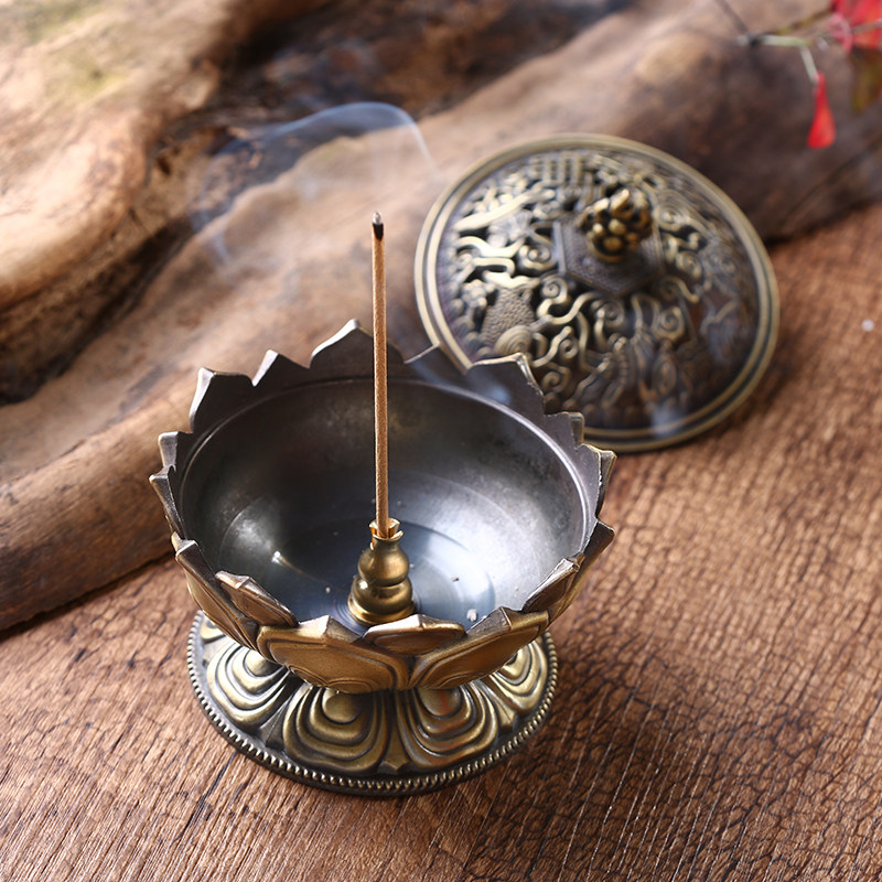 Eight auspicious lotus ring incense stove Home Indoor large number zinc alloy copper gold can be used for 4 hours for the Buddha pendulum piece of incense