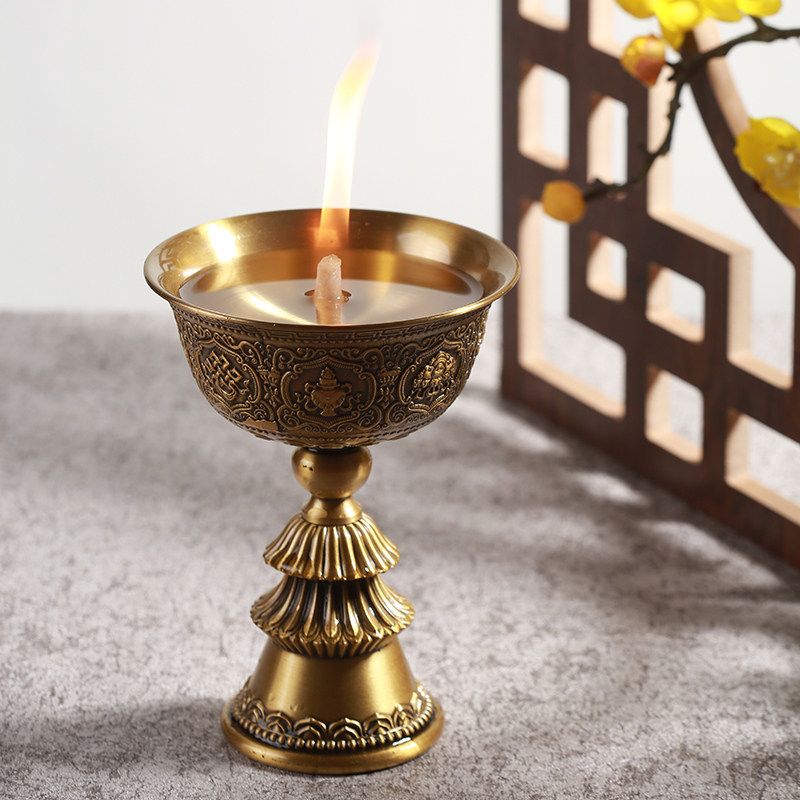 Liquid ghee lamp holder pure copper high foot 8 auspicious Tibetan transfer dense articles Home for Buddha Changming lamp candle lamp holder