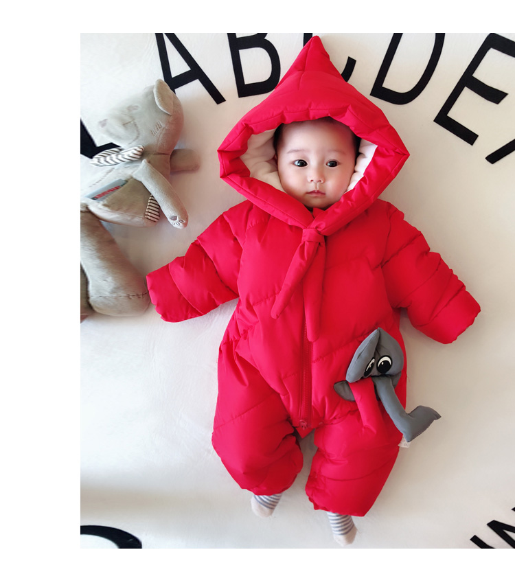 Quần áo trẻ em cộng với quần áo đi chơi nhung cho bé gái 0-12 tháng dày quần áo mùa đông nam xuống đệm bông để giữ ấm đồ thú cho bé