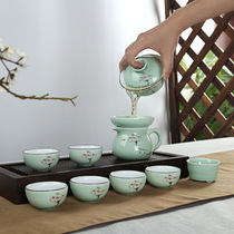 New gift tea set pure hand-painted Jingdezhen hand color celadon kung fu tea set Lotus