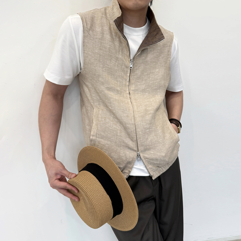 Life One 100% Linen Lp Style Reversible Vest Relaxed Summer Breathable Layered Texture